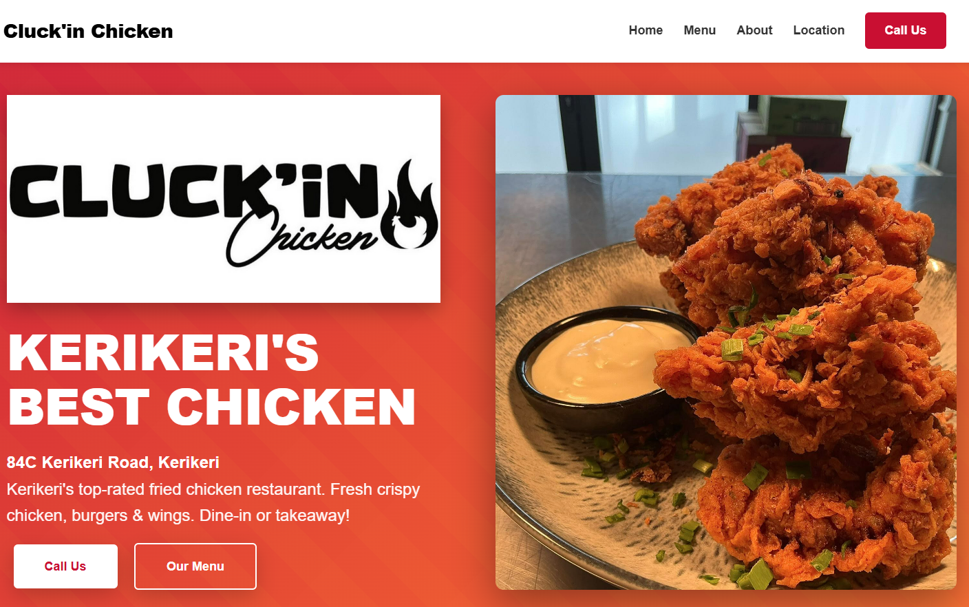 Cluck'in Chicken website