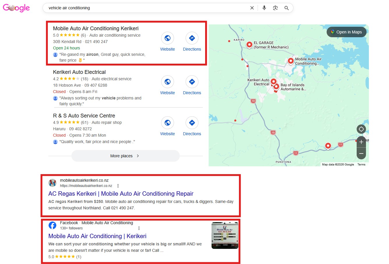 Mobile Auto Air — top of Google Maps results in Kerikeri Far North NZ